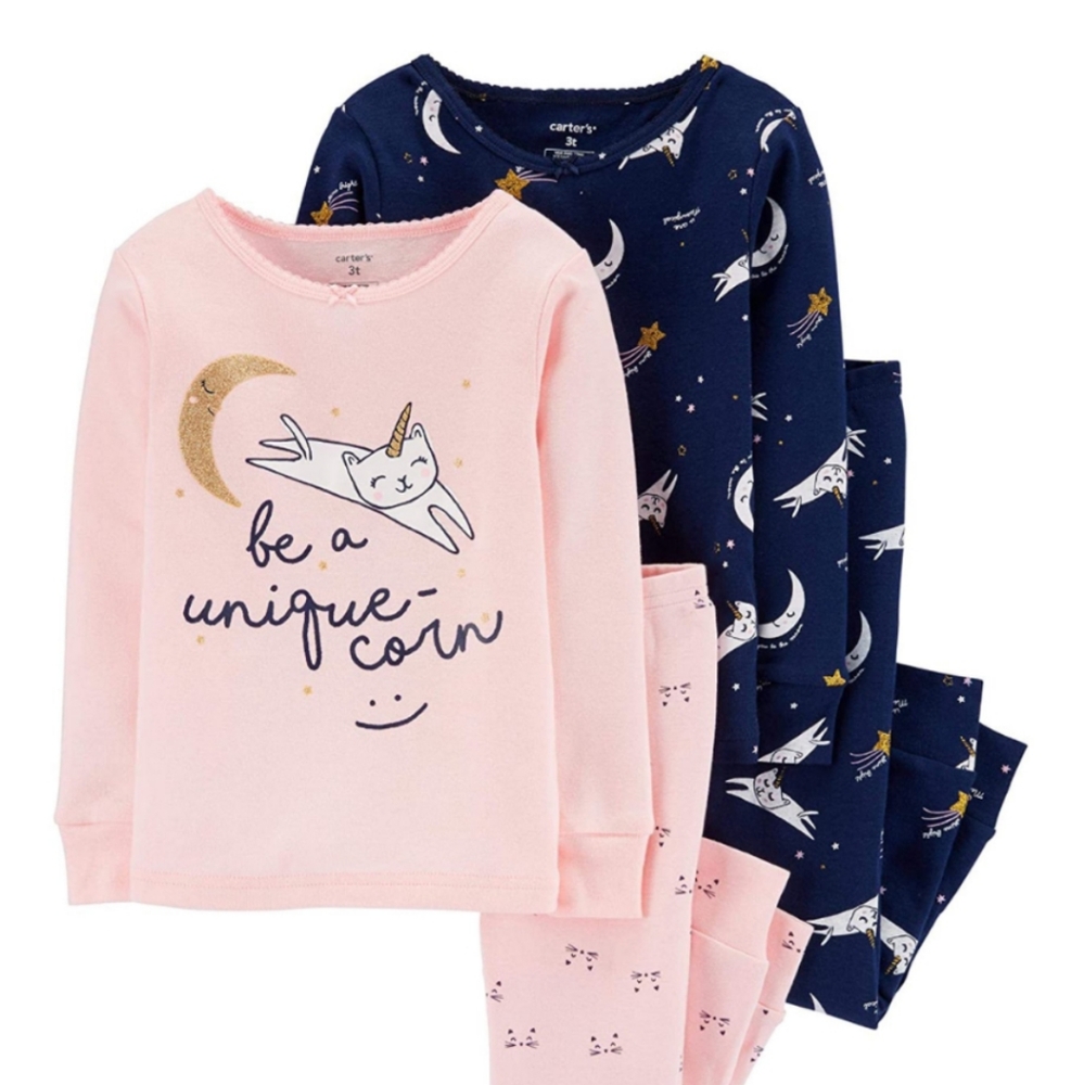 Carter's 4pc Unique-Corn Pajamas Set Pink/Navy